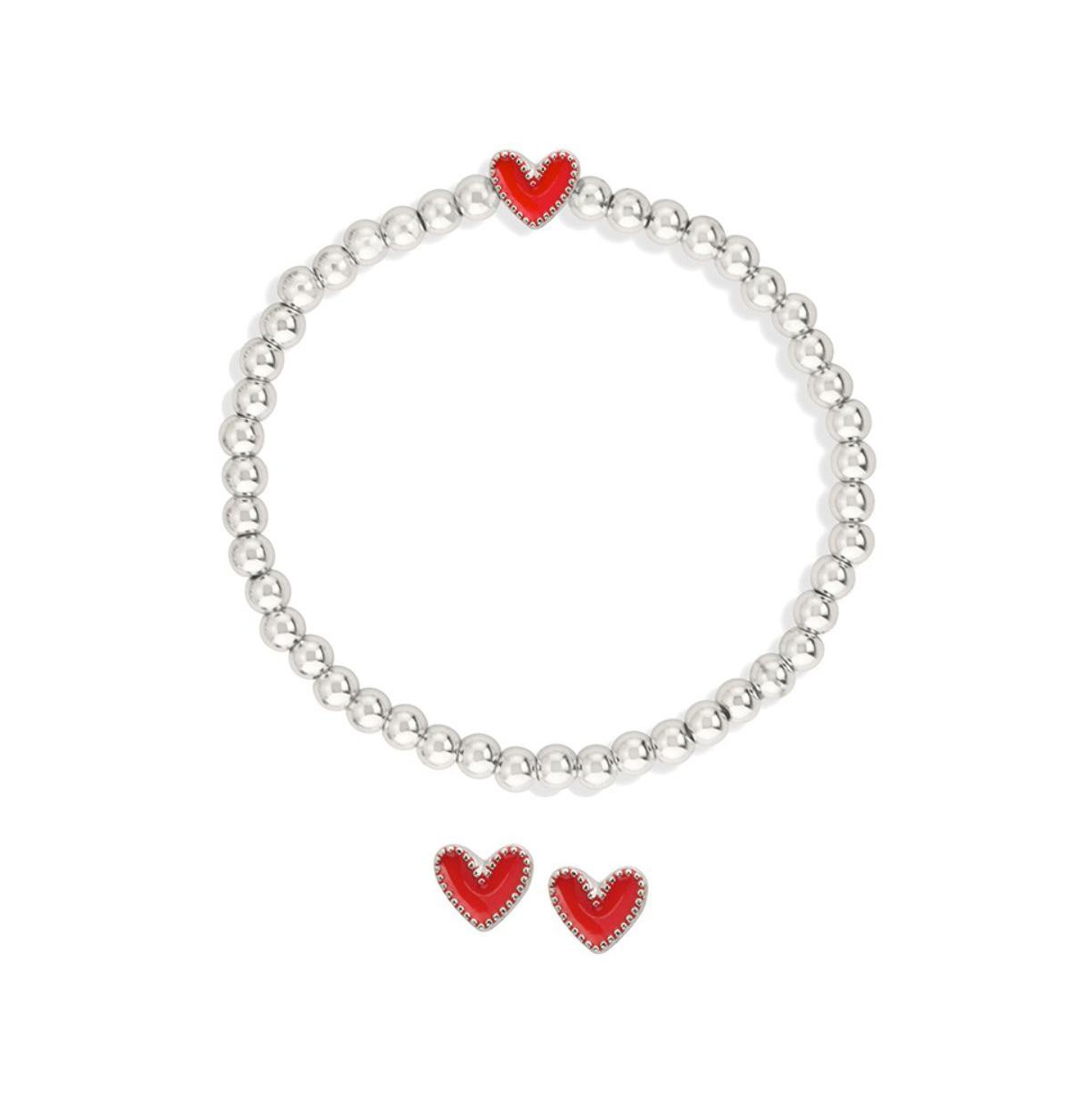 Luca + Danni Heart Stretch Bracelet + Stud Earring Women's Gift Set In Red
