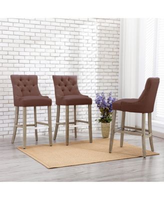 29" Linen Tufted Buttons Upholstered Wingback Bar Stool (Set of 3)