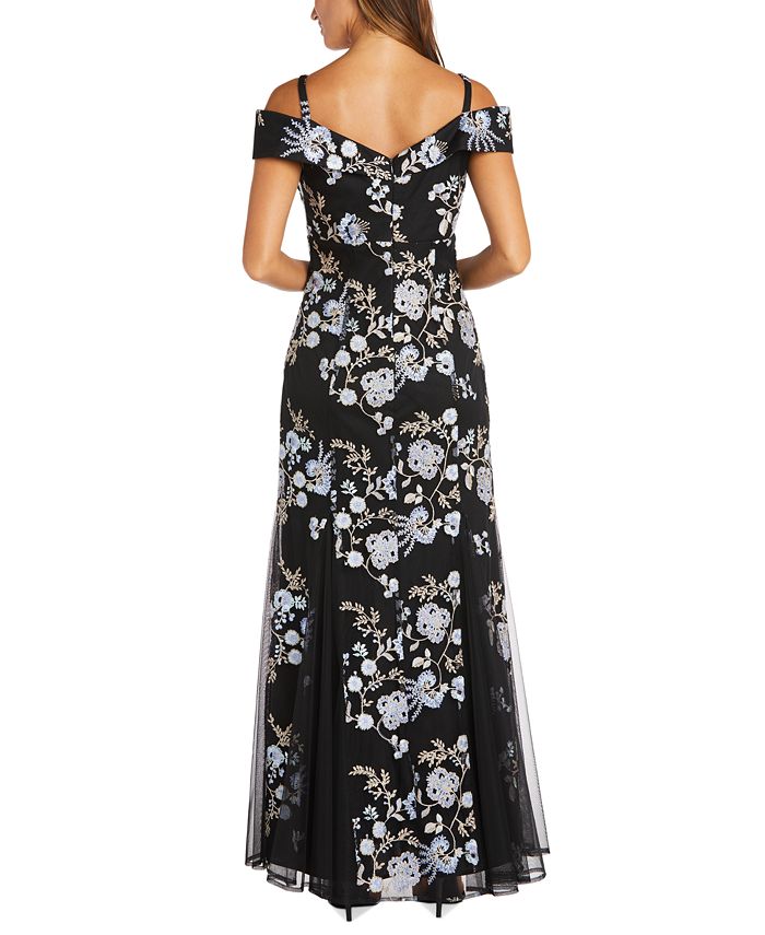 R & M Richards R & M Women's Embroidered Cold-Shoulder Gown - Macy's