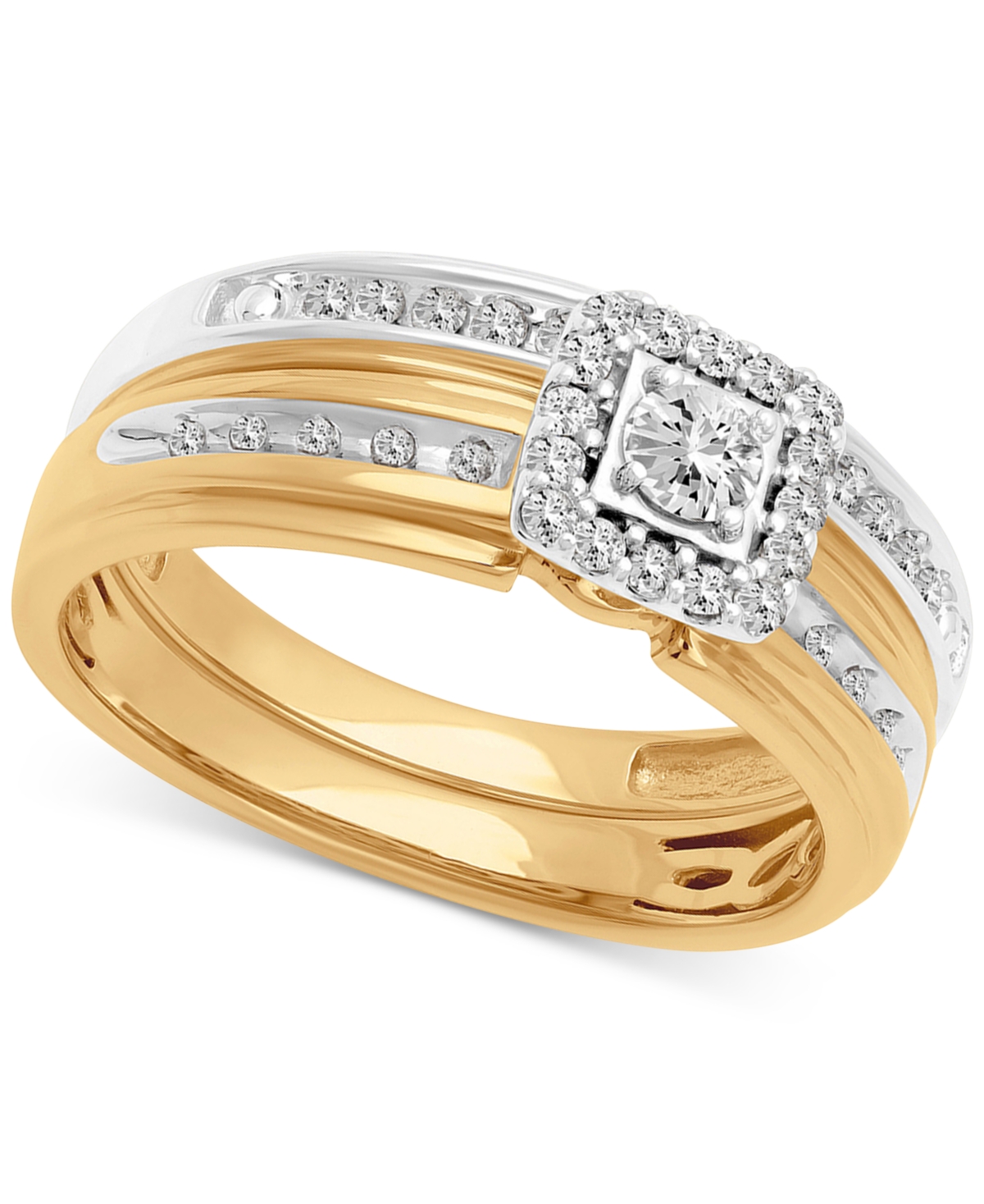 Macy's Diamond Square Halo Cluster Bridal Set (3/8 Ct. T.w.) In 14k Two-tone Gold In Two Tone