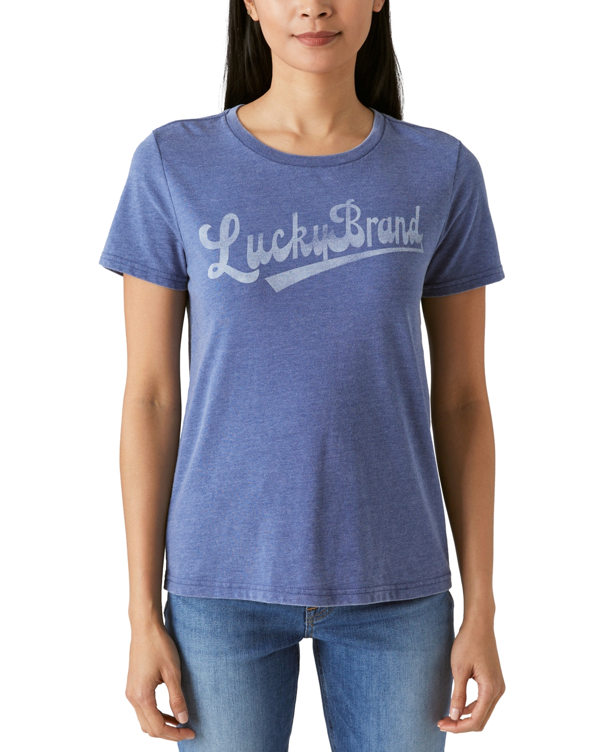 Shop Lucky Brand Women's Ivy Arch Logo Crewneck T-shirt In True Navy