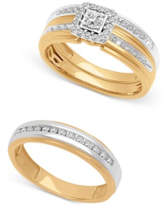 Macy's 3 Pc. Set Diamond His Hers Wedding Collection In 14k Two Tone Gold In Yellow Gold
