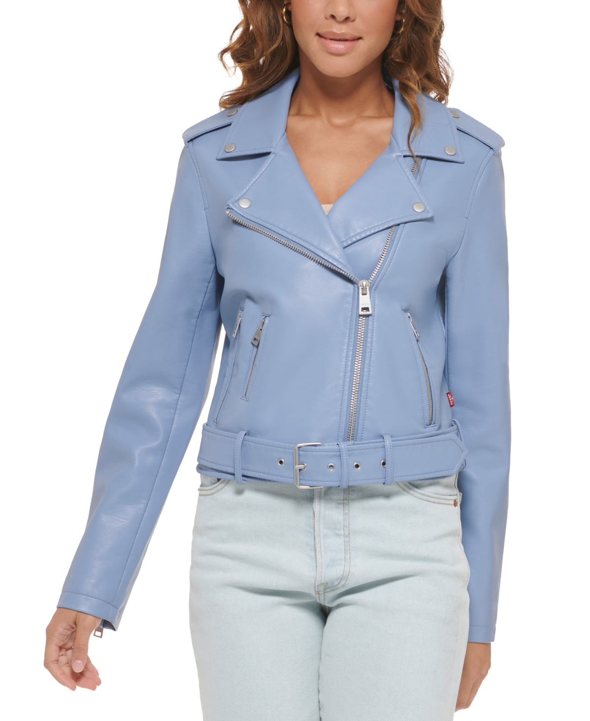 Levi's Women's Faux-leather Belted Hem Moto Jacket In Country Blue