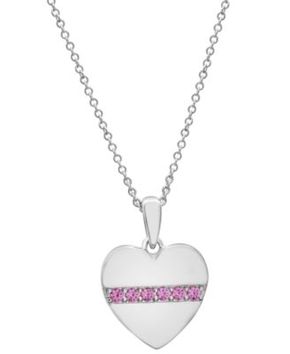 Macy's - Lab-grown Pink Sapphire Heart 18" Pendant Necklace (1/6 ct. t.w.) in Sterling Silver