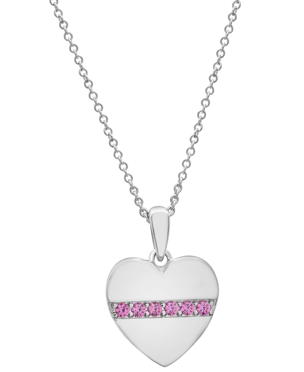 Macy's Lab-grown Pink Sapphire Heart 18" Pendant Necklace (1/6 Ct. T.w.) In Sterling Silver