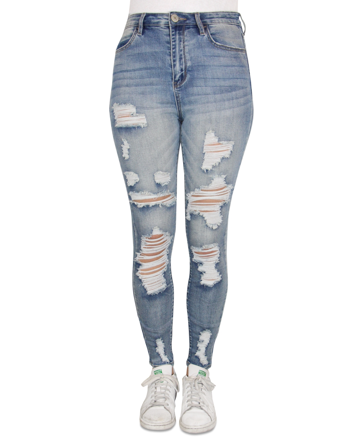 Almost Famous Juniors' High Rise Ripped Faded Skinny Jeans In Light Wash