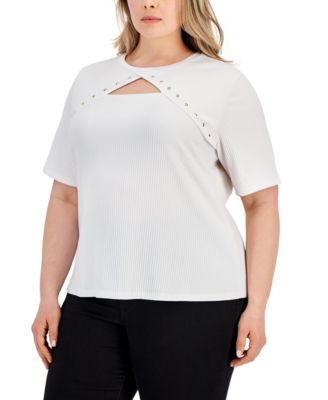 I.N.C. International Concepts - Plus Size Ribbed Studded Top, Created for Macy's