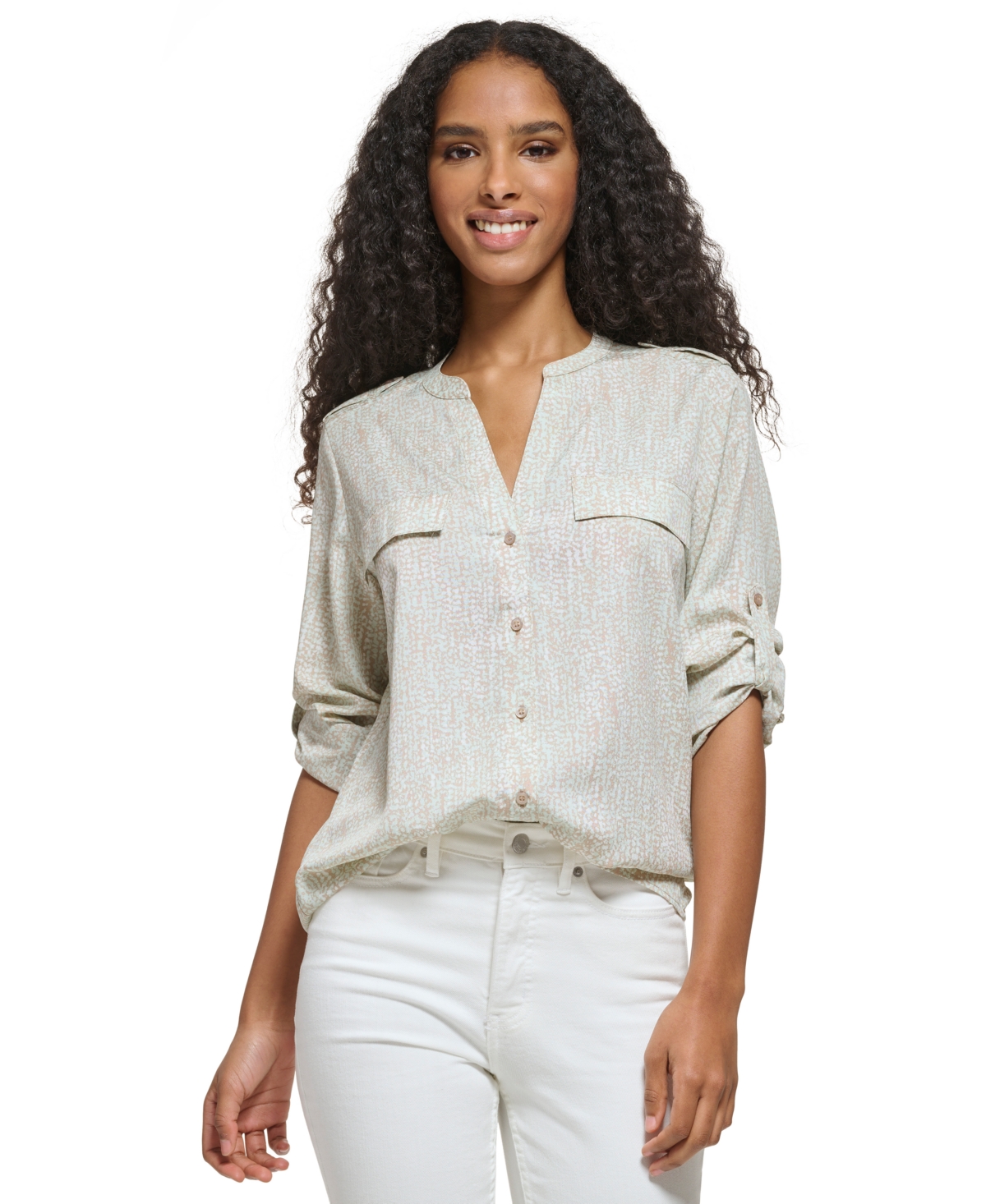 Calvin klein women's button down shirt discount