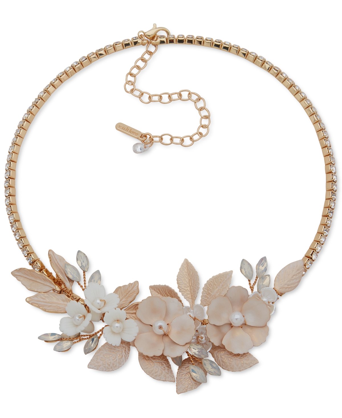 LONNA & LILLY LONNA & LILLY GOLD-TONE MIXED STONE FLOWER STATEMENT CHOKER NECKLACE, 14" + 3-1/2" EXTENDER