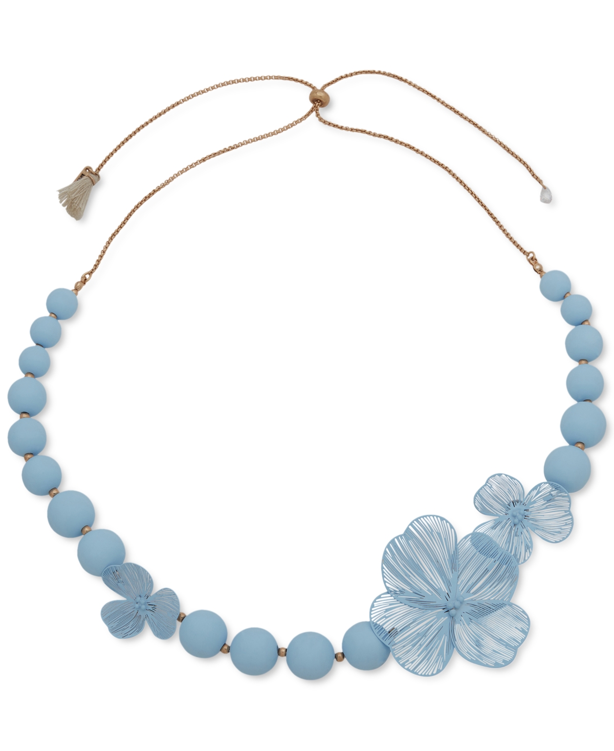 Lonna & Lilly Gold-tone Color Artistic Flower Beaded 18" Adjustable Statement Necklace In Blue