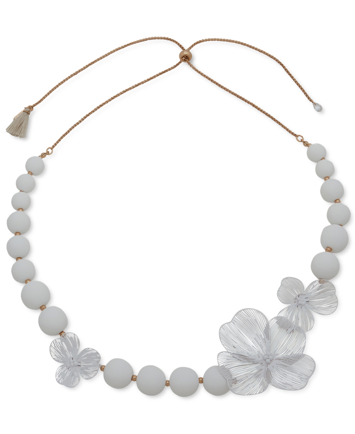 Lonna & Lilly Gold-tone Color Artistic Flower Beaded 18" Adjustable Statement Necklace In White