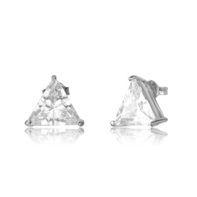 Sterling Silver Cubic Zirconia Large Triangle Earrings