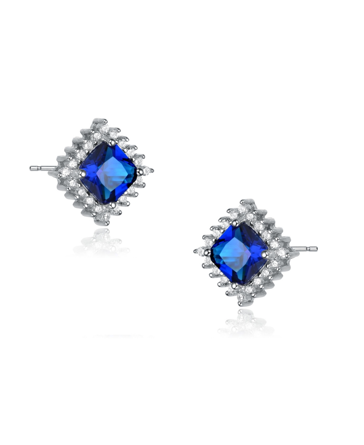 Genevive Cubic Zirconia Sterling Silver White Gold PlatedSquare Shape Earrings - Blue