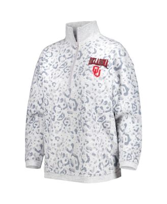 Women's Heather Gray Oklahoma Sooners Leopard Quarter-Zip Sweatshirt