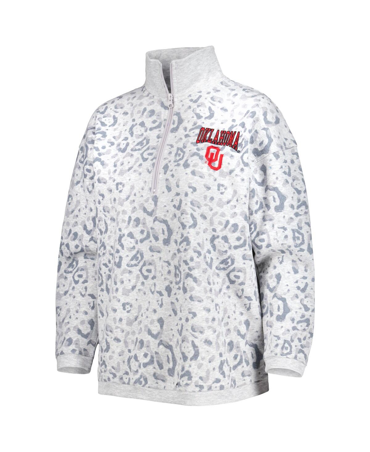 GAMEDAY COUTURE WOMEN'S GAMEDAY COUTURE HEATHER GRAY OKLAHOMA SOONERS LEOPARD QUARTER-ZIP SWEATSHIRT 