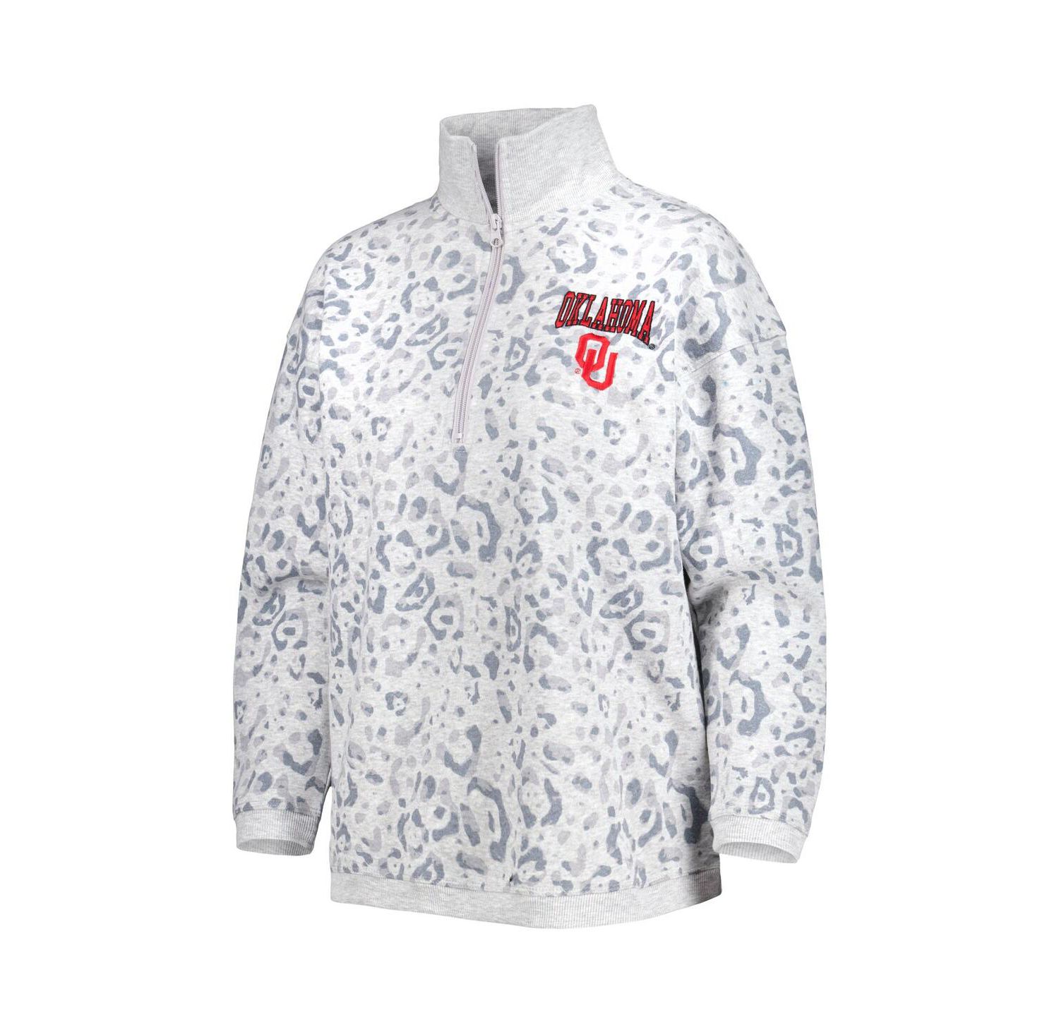 Women's Heather Gray Oklahoma Sooners Leopard Quarter-Zip Sweatshirt