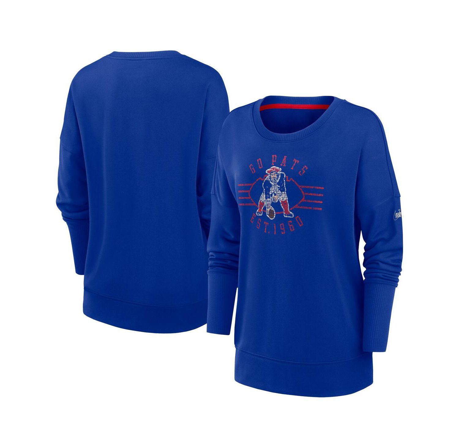 Women's Royal New England Patriots Rewind Playback Icon Performance Pullover Sweatshirt