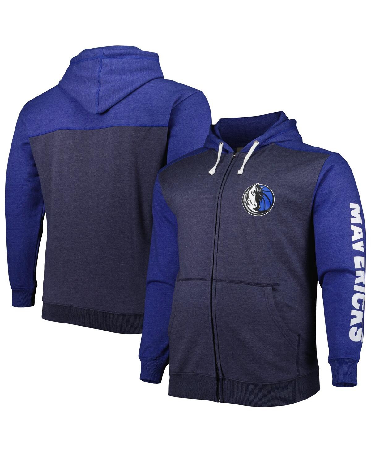 Fanatics Men's  Navy, Royal Dallas Mavericks Big And Tall Down And Distance Full-zip Hoodie In Navy,royal