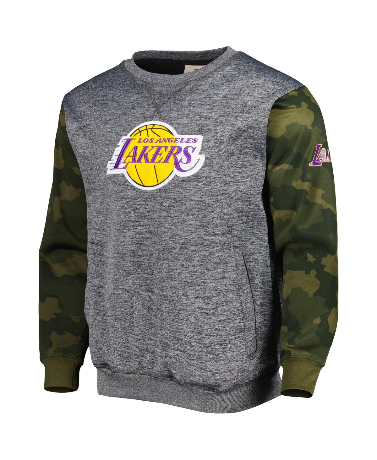 Shop Fanatics Men's  Heather Charcoal Los Angeles Lakers Camo Stitched Sweatshirt