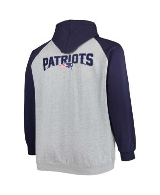 Men's Heather Gray New England Patriots Big and Tall Fleece Raglan Full-Zip Hoodie Jacket