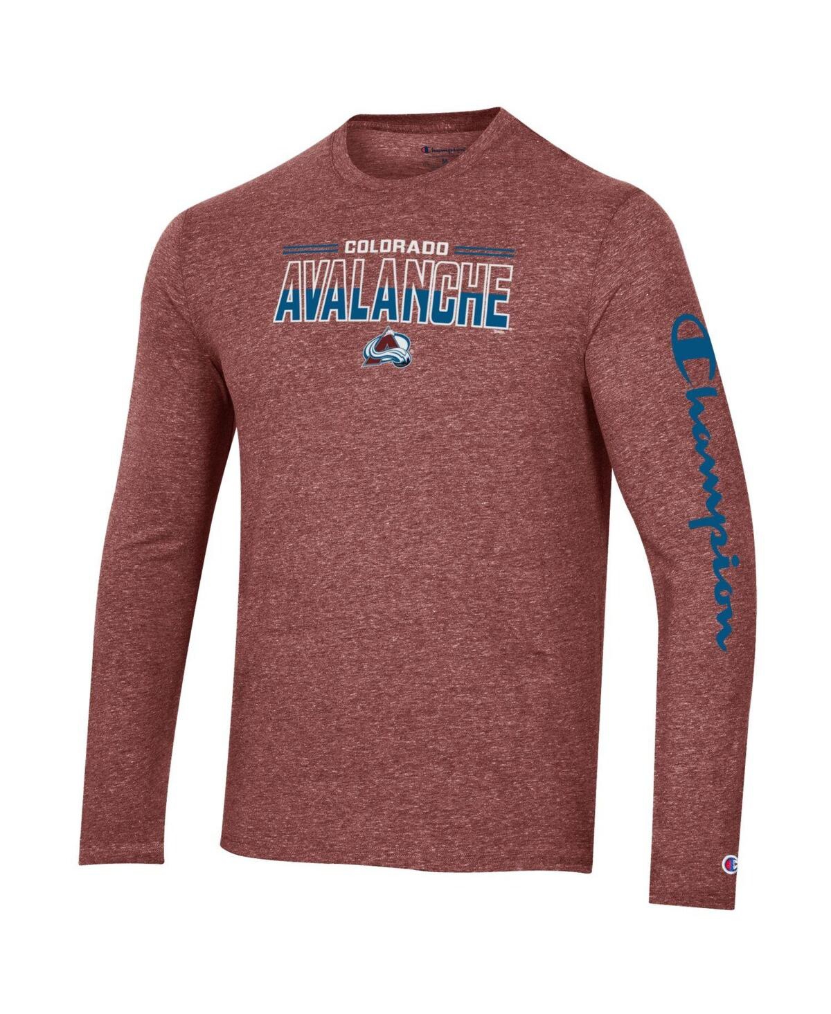 Shop Champion Men's  Heather Burgundy Colorado Avalanche Tri-blend Long Sleeve T-shirt