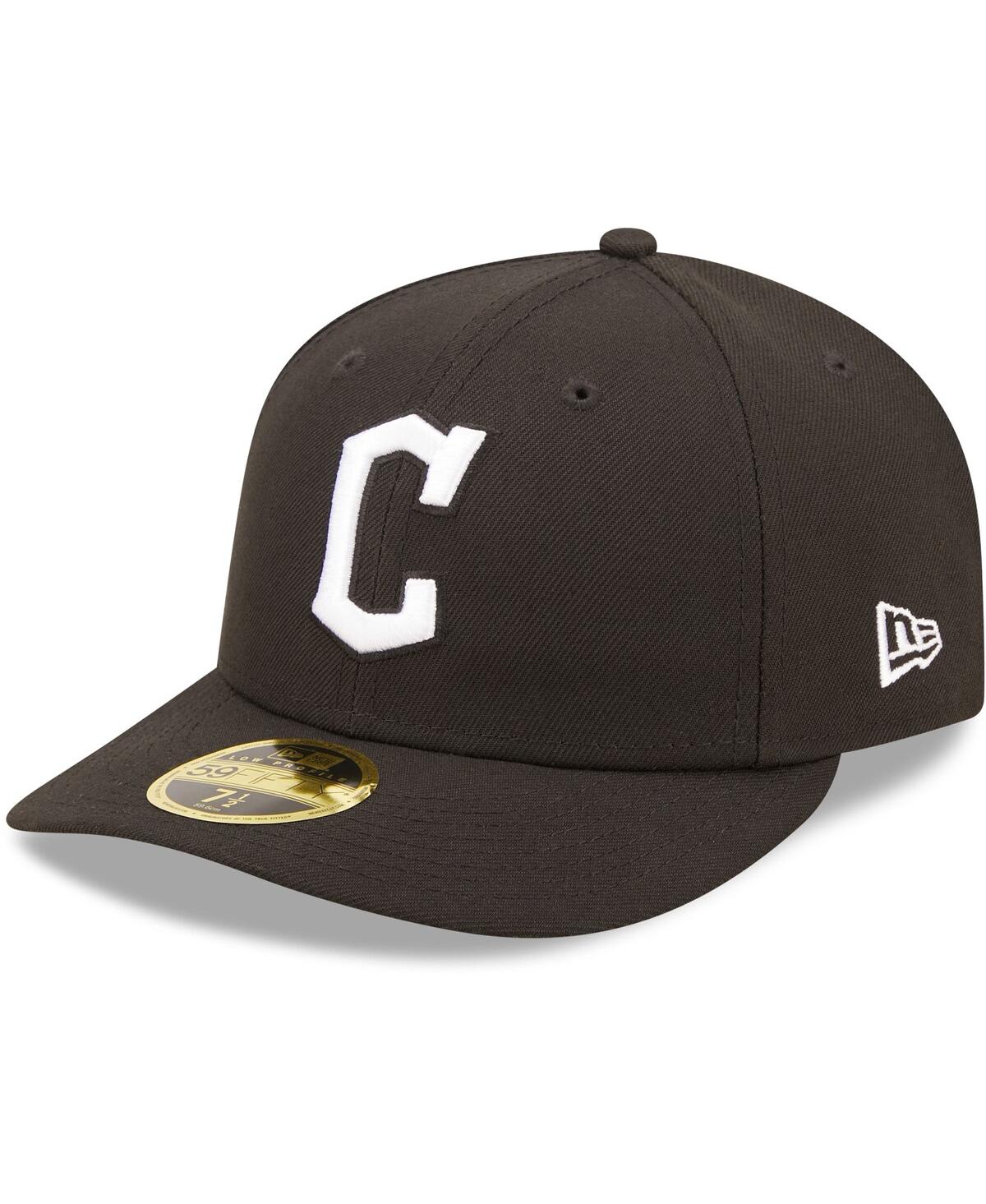 Men's New Era Cleveland Guardiansand White Low Profile 59FIFTY Fitted Hat - Black, White