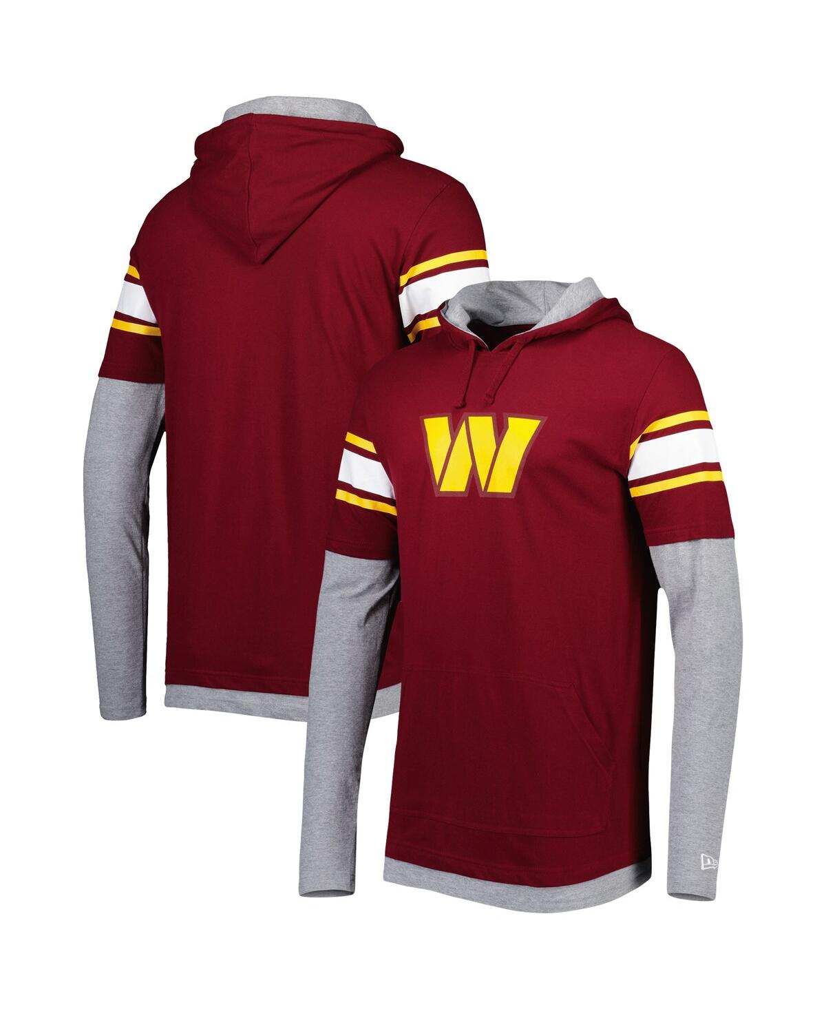 NEW ERA MEN'S NEW ERA BURGUNDY WASHINGTON COMMANDERS LONG SLEEVE HOODIE T-SHIRT 