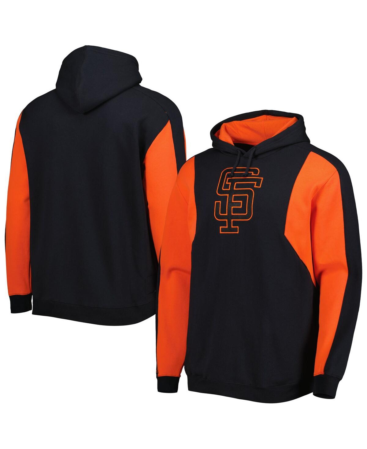 Shop Mitchell & Ness Men's  Black And Orange San Francisco Giants Colorblocked Fleece Pullover Hoodie In Black,orange
