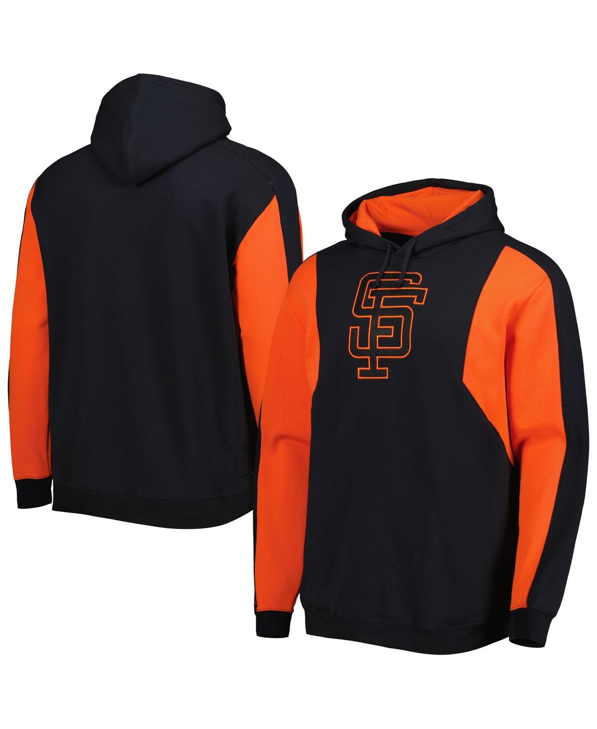 Mitchell & Ness Men's  Black And Orange San Francisco Giants Colorblocked Fleece Pullover Hoodie In Black,orange