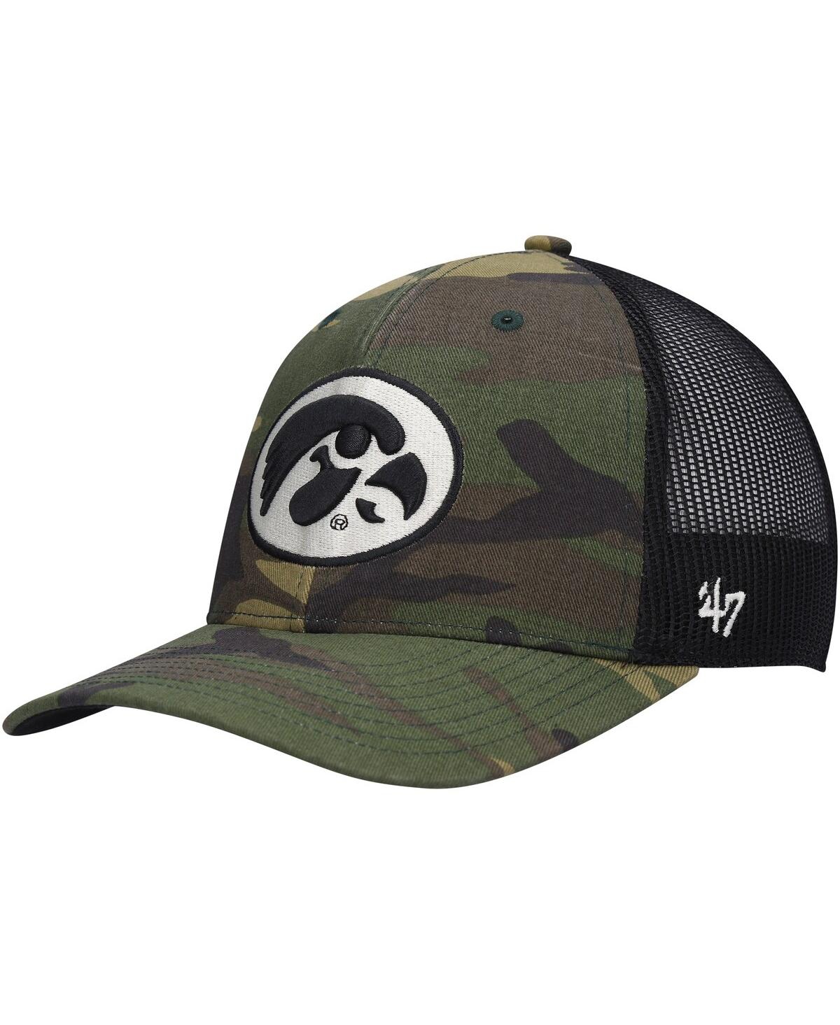 Men's '47 Brand Black Iowa Hawkeyes Team Logo Trucker Snapback Hat - Black