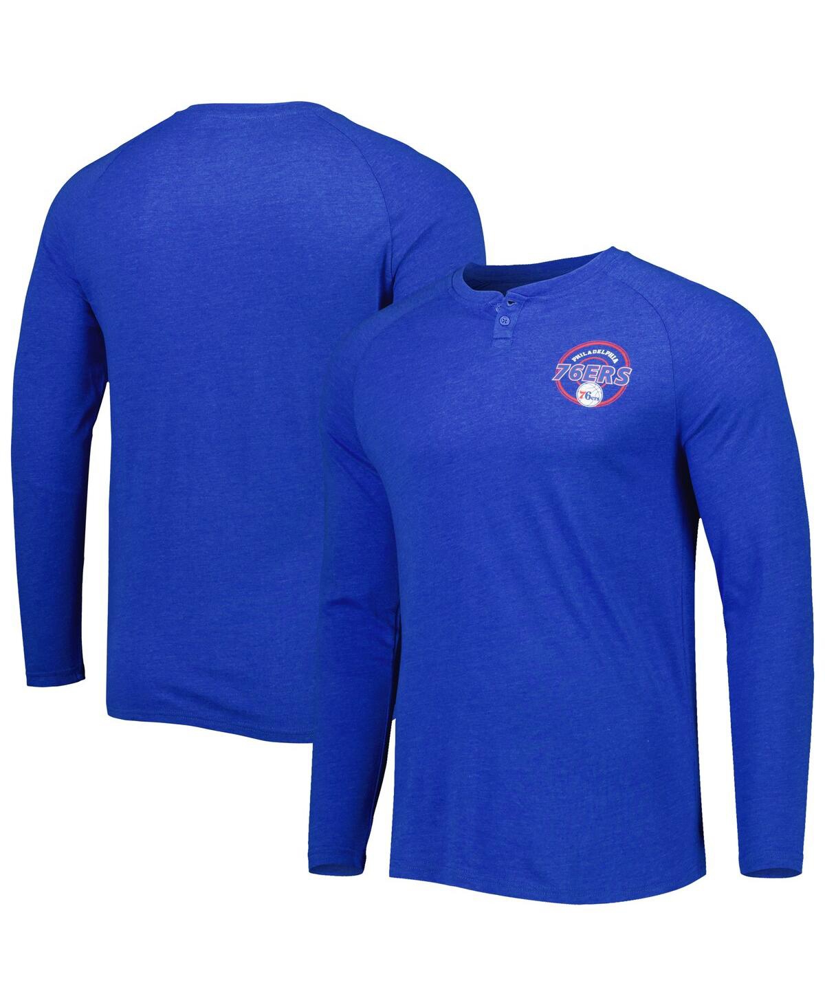 Shop Concepts Sport Men's  Heathered Royal Philadelphia 76ers Left Chest Henley Raglan Long Sleeve T-shirt