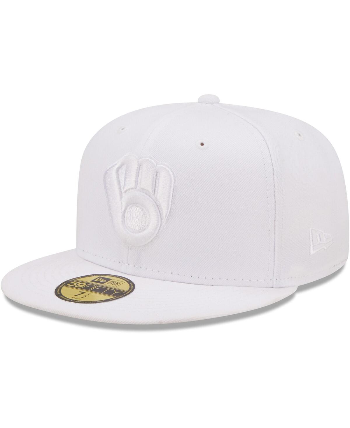 NEW ERA MEN'S NEW ERA MILWAUKEE BREWERS WHITE ON WHITE 59FIFTY FITTED HAT