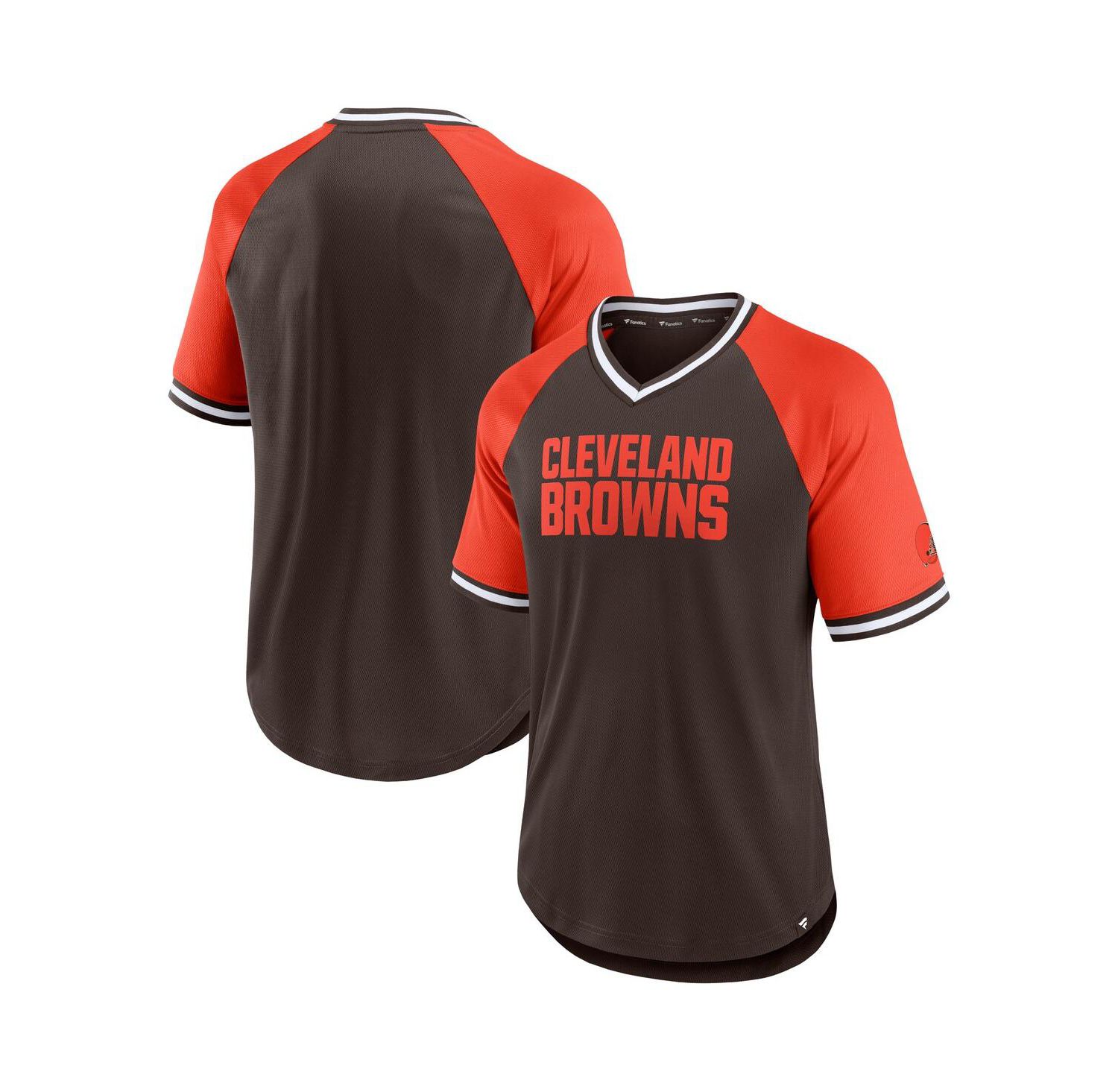 Men's Brown, Orange Cleveland Browns Second Wind Raglan V-Neck T-shirt