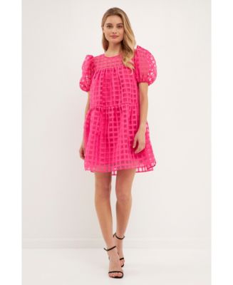english factory flutter-sleeve sheer gridded midi dress English Factory