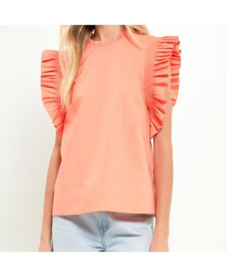Women's Ruffle Sleeve Poplin Top