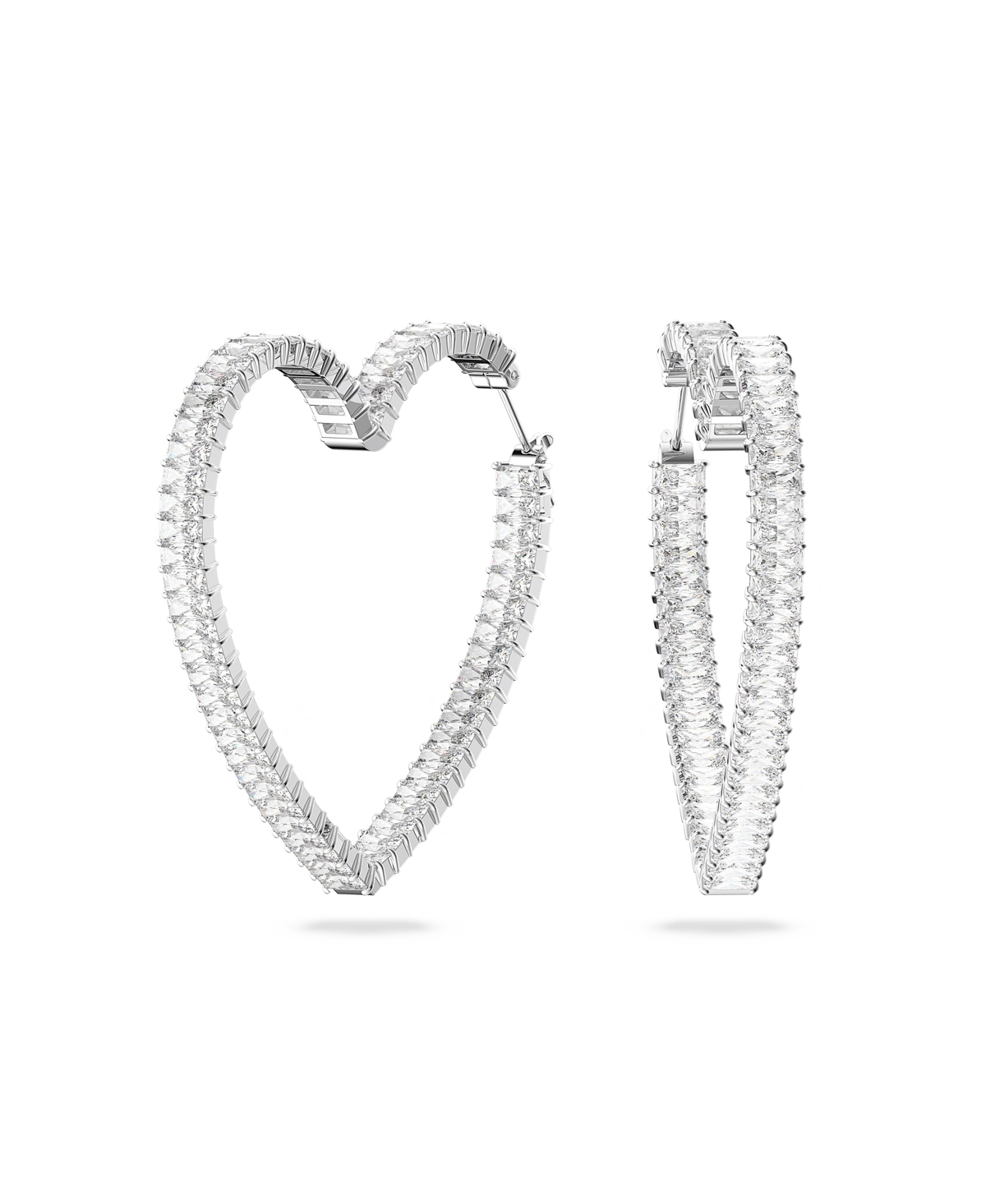 Shop Swarovski Crystal Heart Large Matrix Hoop Earrings In Silver
