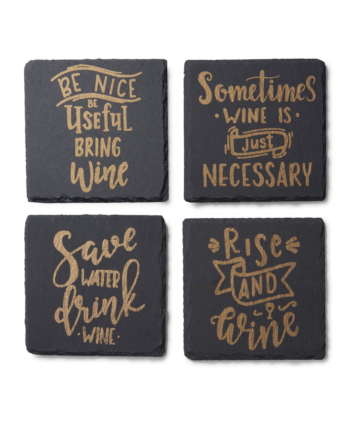 American Atelier 4 X 4" Wine Is Necessary Slate Coasters Square Set, 4 Piece In Black