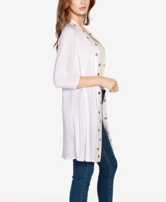 Women's Grommet-Trim Duster Open Front Cardigan Top
