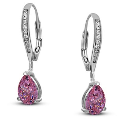 Dainty White Gold Plated Pear CZ Teardrop Lever Back Earrings