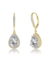 Genevive Sterling Silver Cubic Zirconia Pear Drop Earrings - Gold