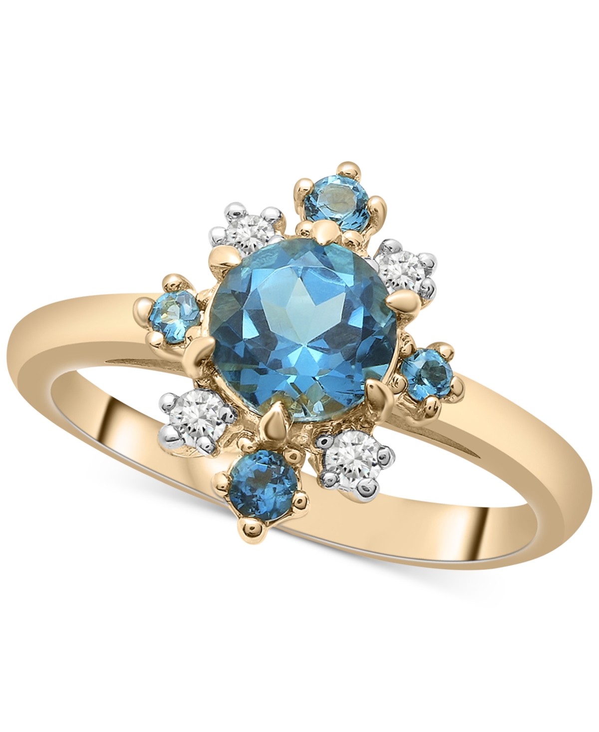 Macy's London Blue Topaz (1-1/4 ct. t.w.) & Diamond (1/10 ct. t.w.) Flower Cluster Ring in 14k Gold