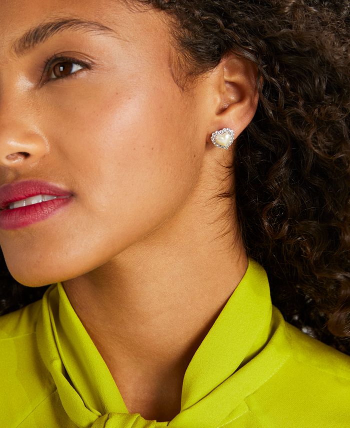 kate spade new york SilverTone Pavé & Imitation Pearl Heart Stud