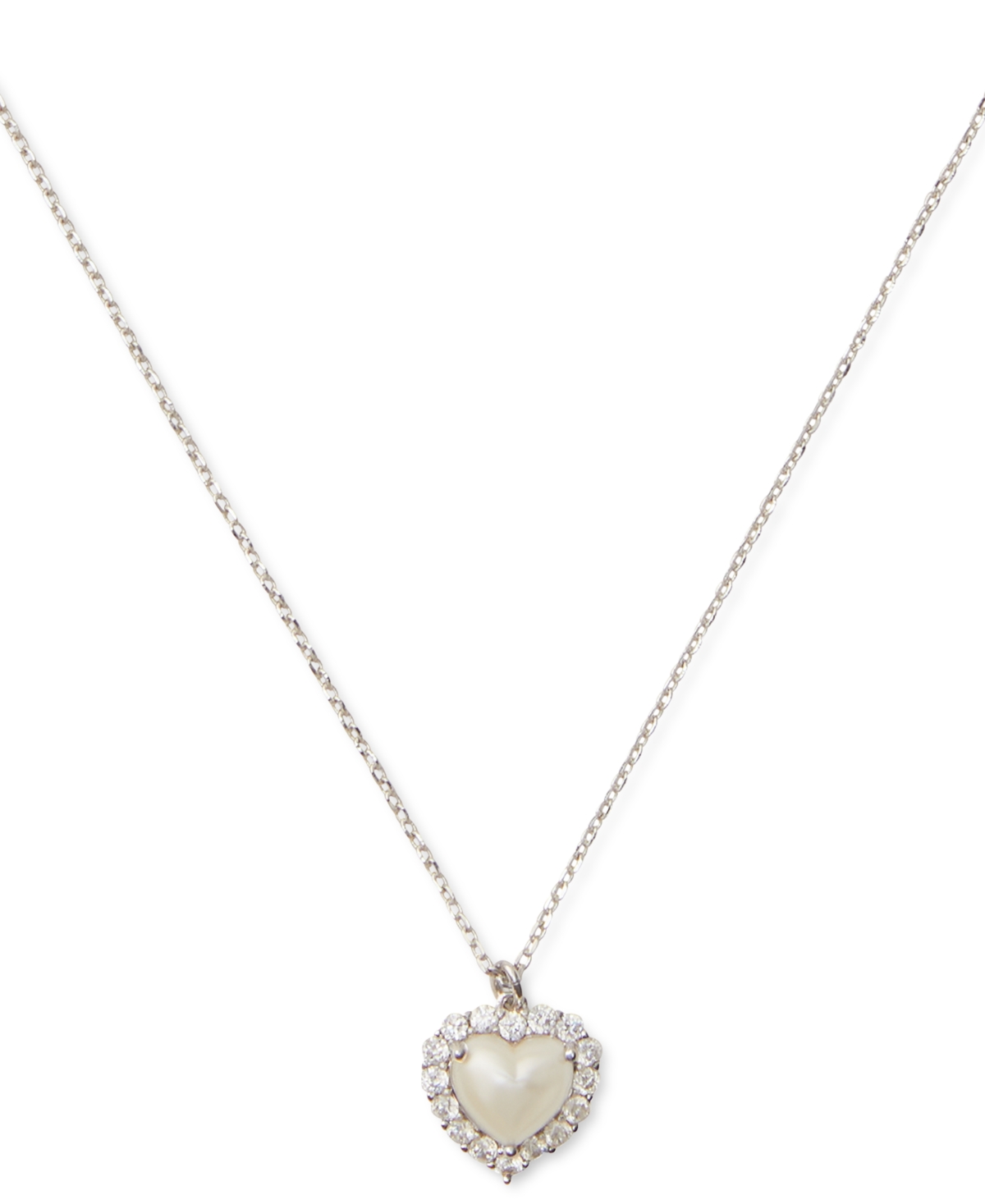 KATE SPADE GOLD-TONE PAVE & IMITATION PEARL HEART MINI PENDANT NECKLACE, 16" + 3" EXTENDER 