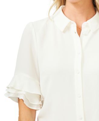 Women's Button-Front Ruffled 3/4-Sleeve  Blouse