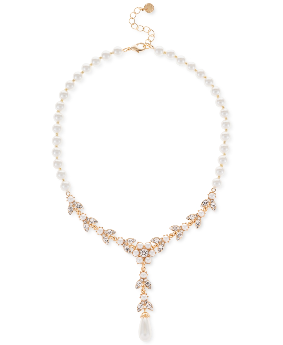 Gold-Tone Crystal & Imitation Pearl Flower Lariat Necklace, 17" + 2" extender, Created for Macy's - White