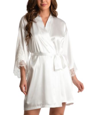Linea Donatella - Women's Satin Lace-Trim Wrap Robe