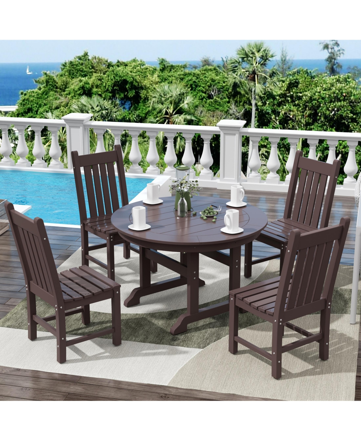 WestinTrends 5 Piece Outdoor Patio Dining Set Round Table and Chair
