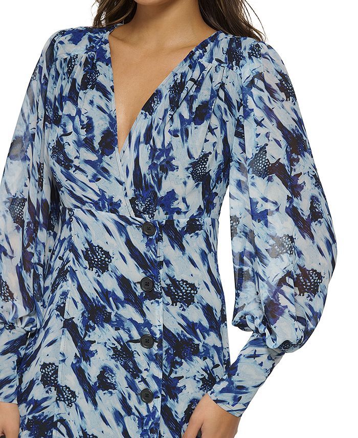 Donna Karan Women's Printed Surplice Button Wrap Dress - Macy's