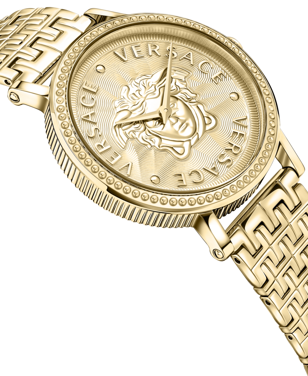 Shop Versace Women's Swiss V-dollar Gold Ion Plated Bracelet Watch 37mm In Ip Yellow Gold