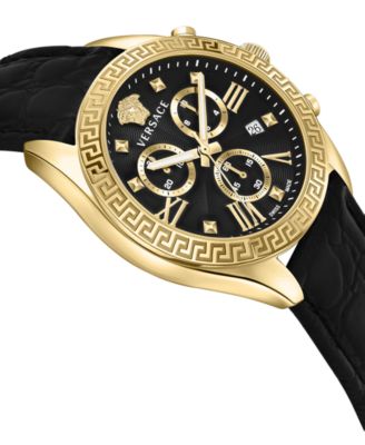 Women's Chronograph Greca Black Leather Strap Watch 40mm